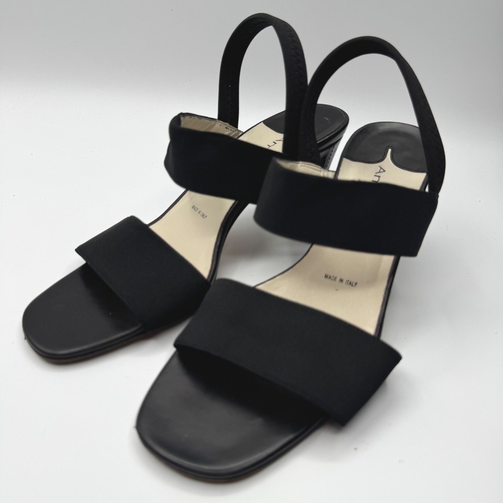 Amalfi by Rangoni Black Slingback Sandals Made in Italy Block Heel Square Toe 8